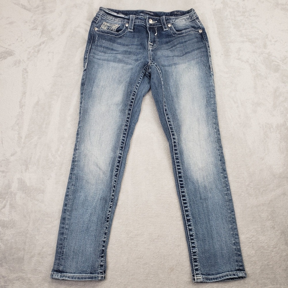 Vigoss Capri 4 (28) Heritage Fit Womens Blue Denim Jeans Embellished Embroidered